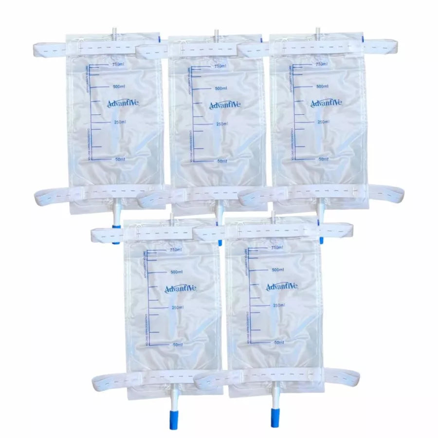 Kit 5 Coletores de Urina de Perna 750ml com Extensão Sistema Fechado - Secura Care Viva Secura