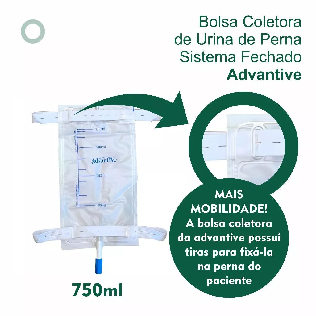 Kit 5 Coletores de Urina de Perna 750ml com Extensão Sistema Fechado - Secura Care Viva Secura