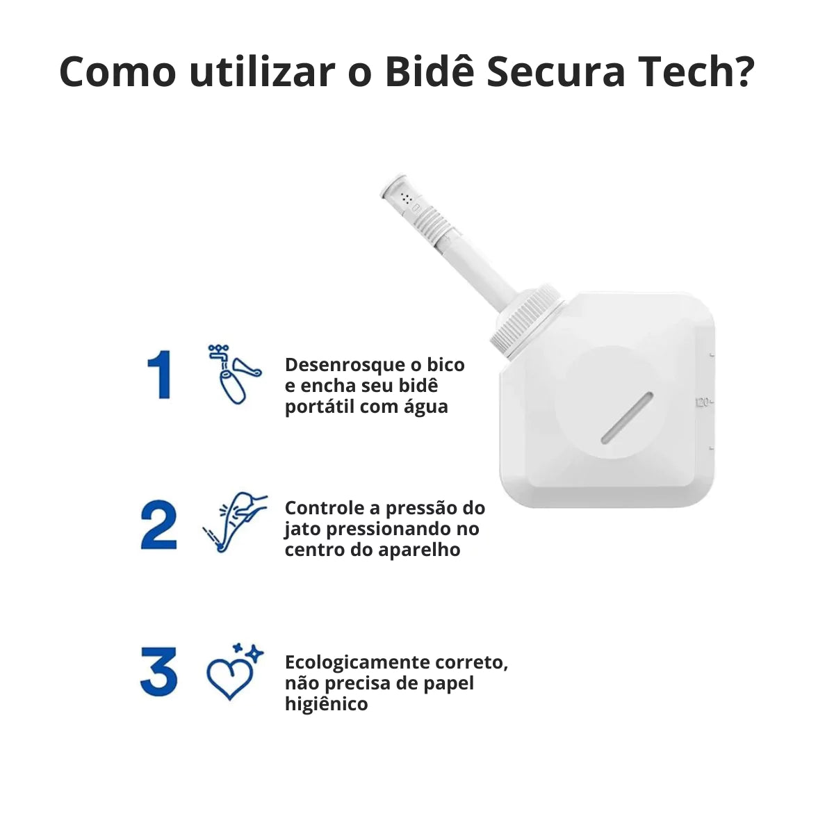 Bidê Portátil para Higiene Pessoal 240ml - Secura Tech Viva Secura
