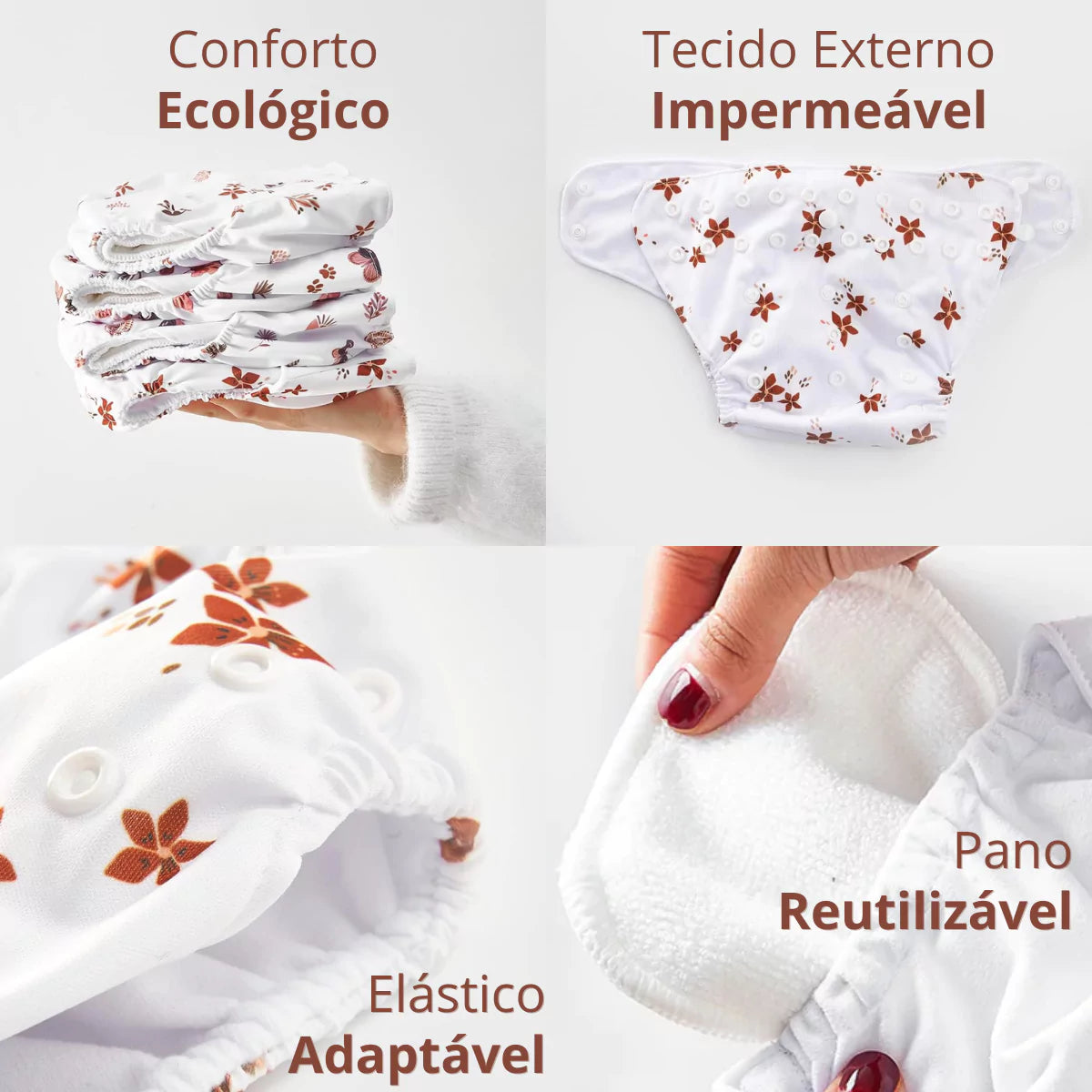 Kit 4 Fraldas Ecológicas de Pano Reutilizável e Regulável para Bebe Secura viva secura