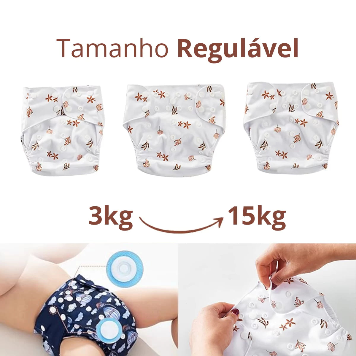 Kit 4 Fraldas Ecológicas de Pano Reutilizável e Regulável para Bebe Secura viva secura