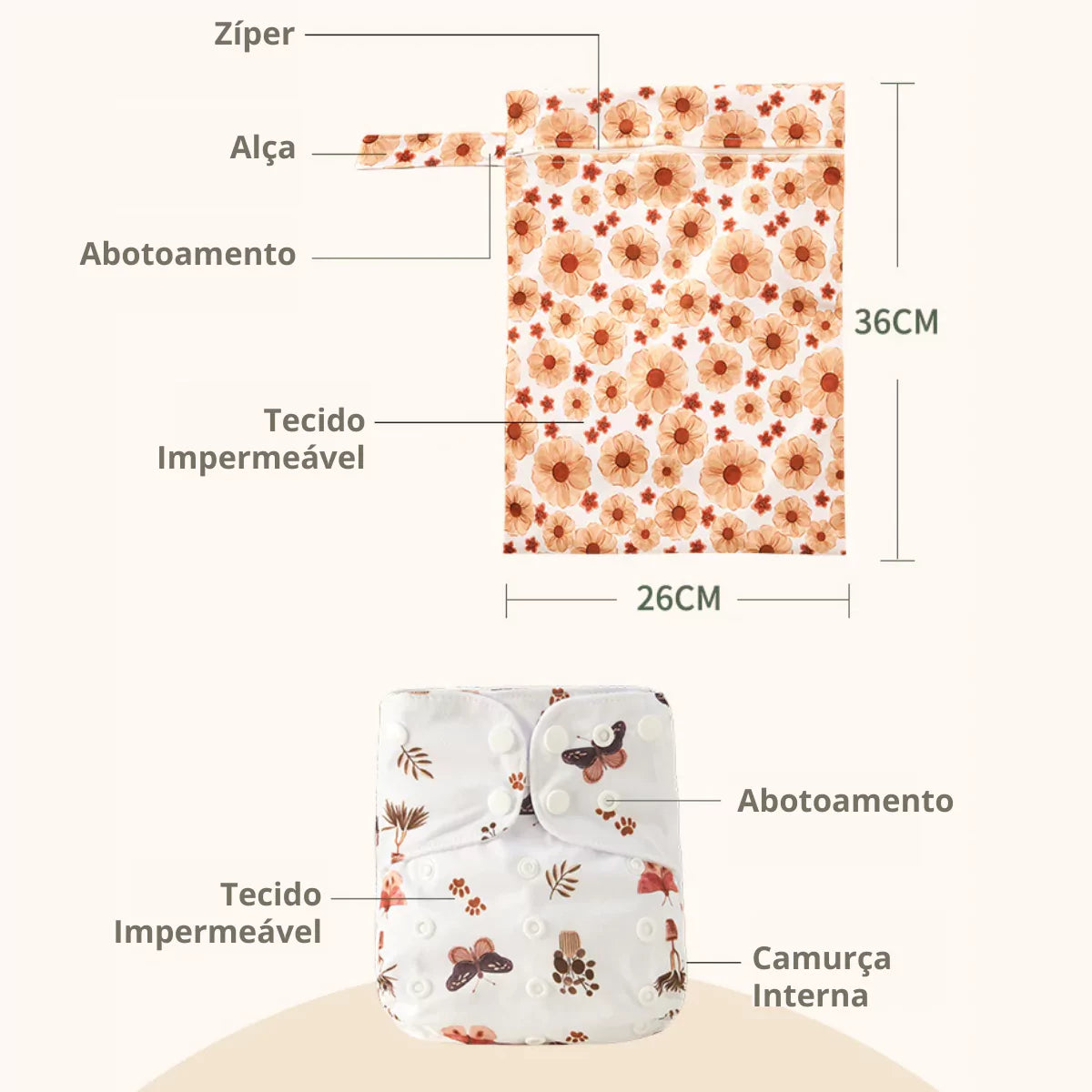 Kit 4 Fraldas Ecológicas de Pano Reutilizável e Regulável para Bebe Secura viva secura