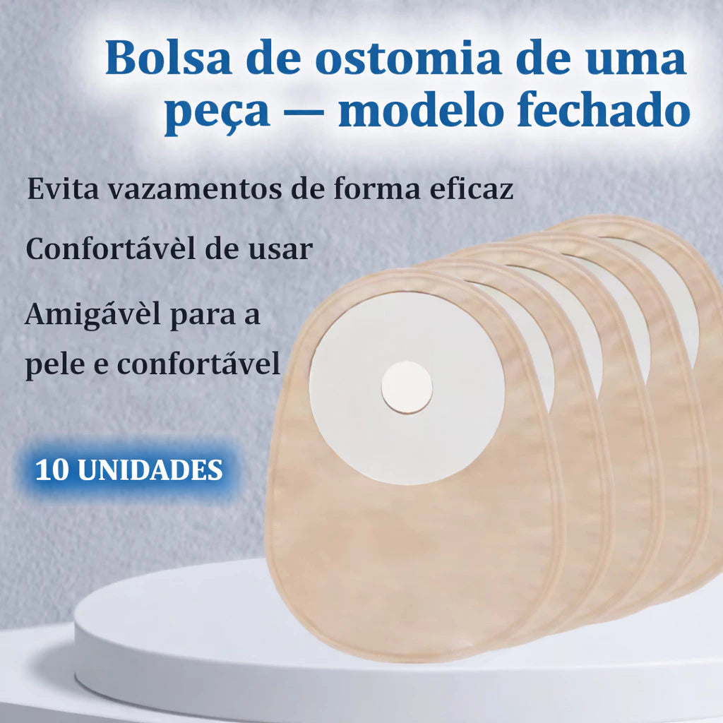Bolsa de Colostomia Descartável 1 Peça com Barreira Hidrocoloide – Kit 10 Unidades Viva Secura