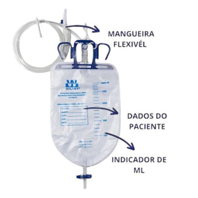 Kit Bolsa Coletora com Dreno 2000ml com Tampa – Sistema Fechado